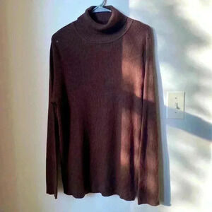 Chocolate Brown Turtleneck Sweater, 100% Cotton, Women’s Size 3X (22W/24W)